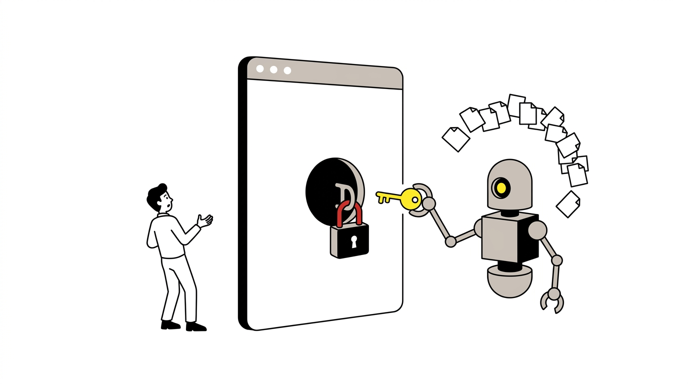 ホームページの鍵を、ロボットが次々と鍵を試して開けようとしている