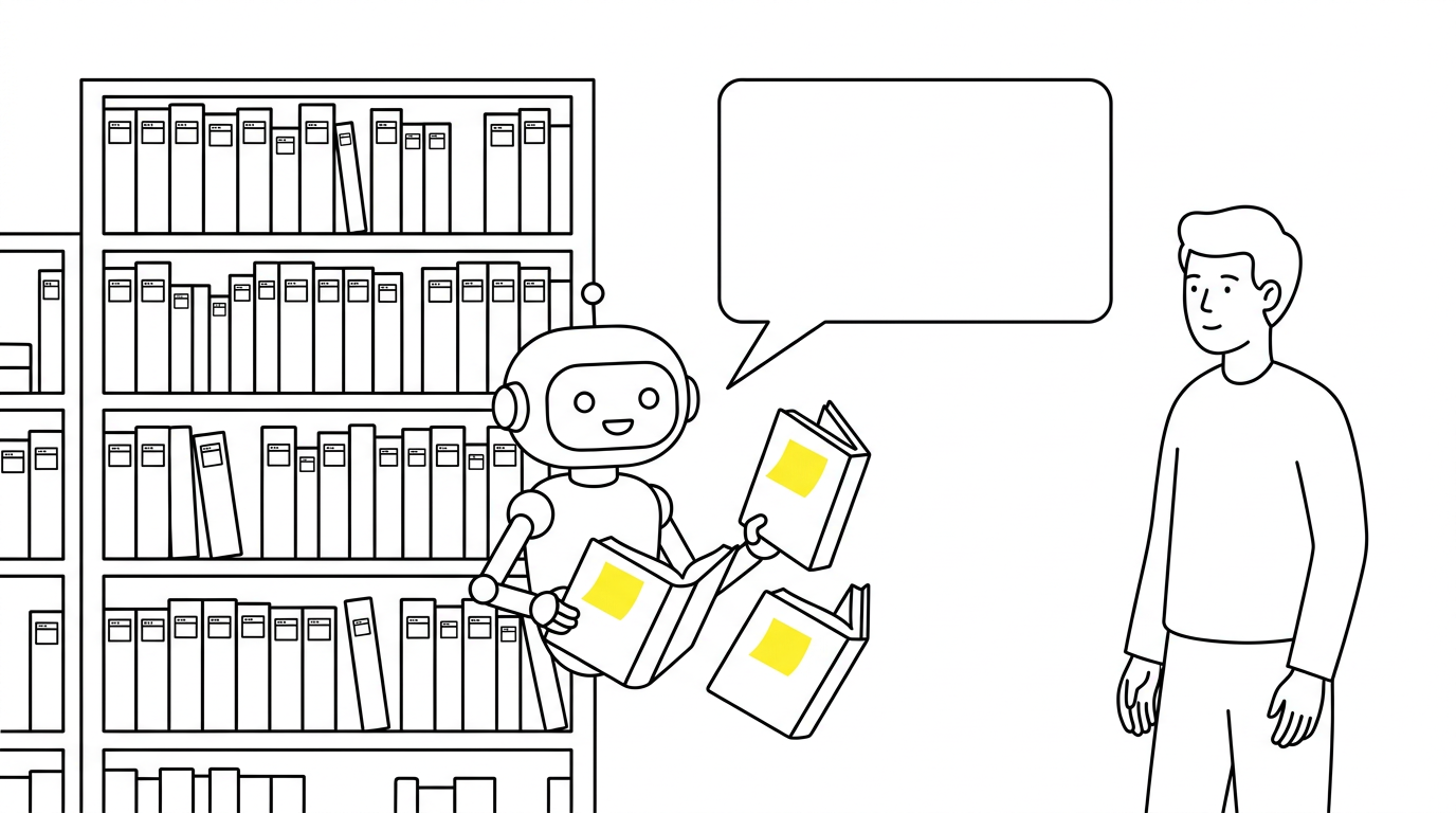 AIが本棚のサイトから本を取り出して読み、人に答えている